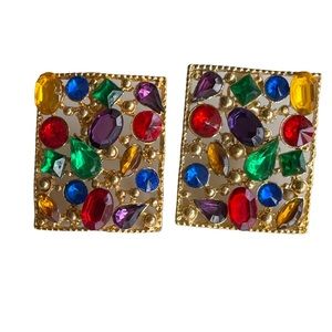 Vintage colorful acrylic clip stud earrings